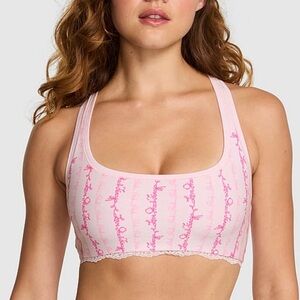 🎀PINK × LoveShackFancy Cotton Racerback Bralette Logo Mania Pink Girly LARGE